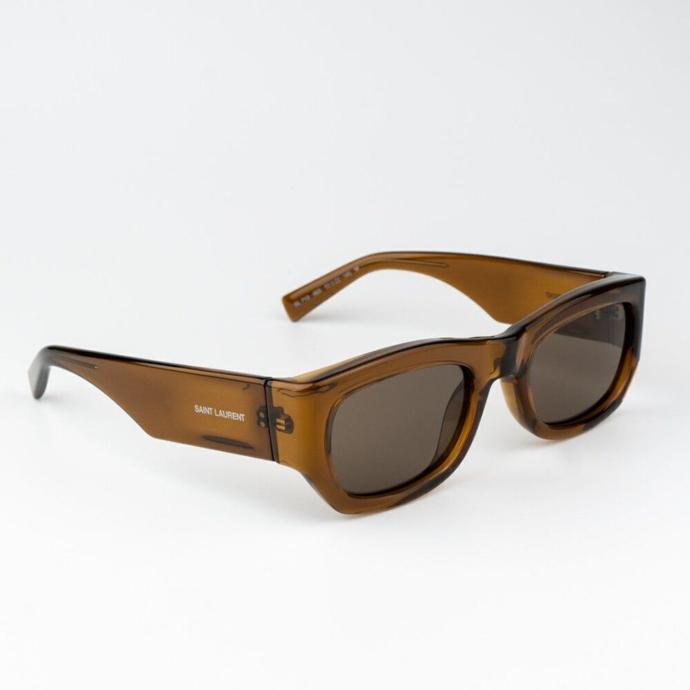 NEW Saint Laurent SL713 003 Transparent Brown Rectangle Unisex Sunglasses